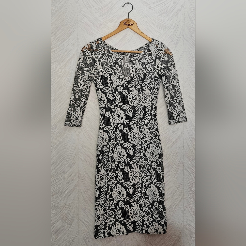 Lipsy Black Dress with White Floral Lace Overlay
